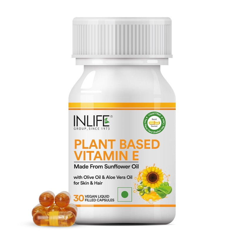 Inlife Plant Based Natural Vitamin E Capsules, Sunflower, Olive & Aloe Vera Oils | 30 Capsules