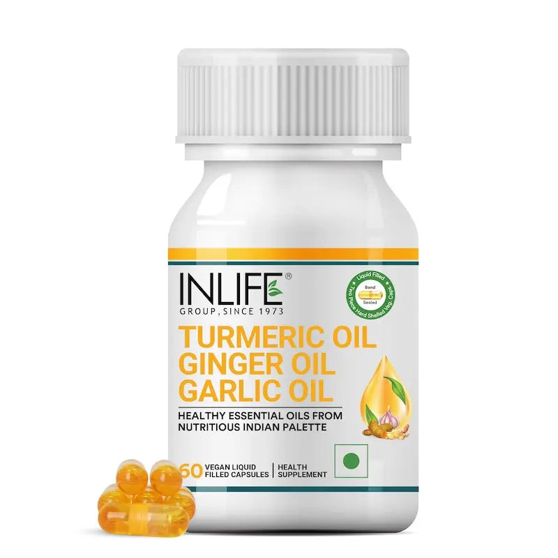 Inlife Turmeric Oil, Ginger Oil, Garlic Oil Supplement | 60 Veg. Capsules