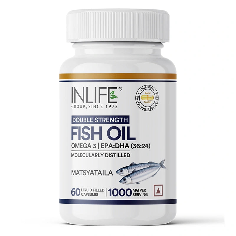 Inlife Fish Oil (Double Strength) Omega 3 Fatty Acids Supplement | 1000mg per serving