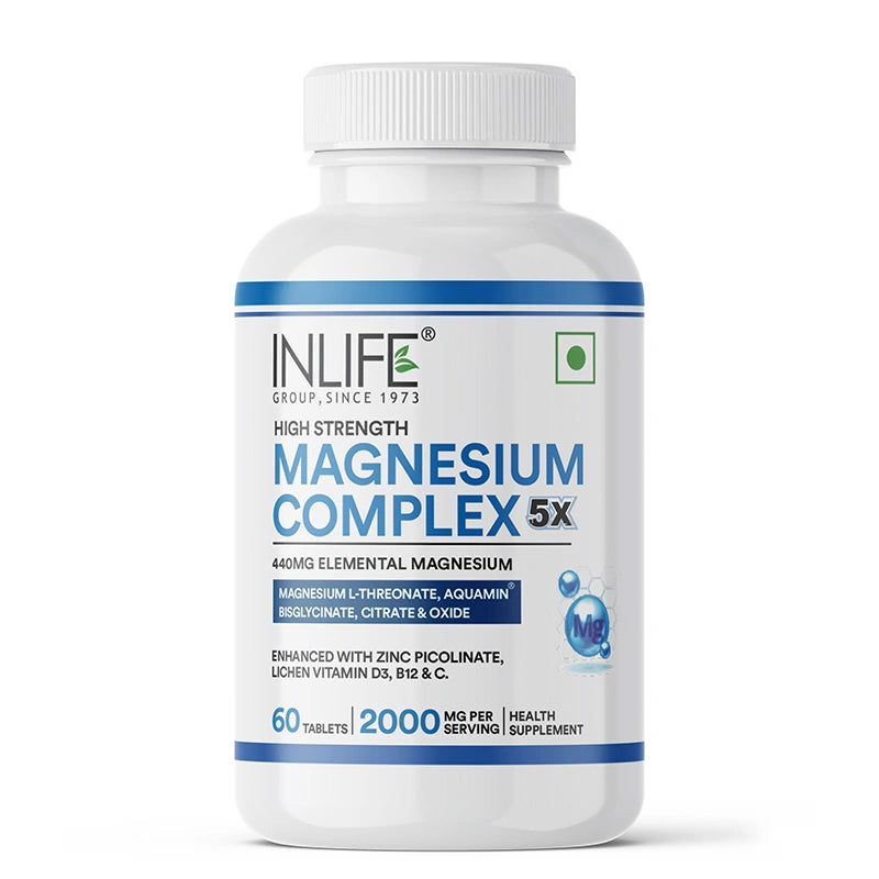 Inlife 5X Magnesium Complex 2000mg with Zinc, Vitamin C, D3, B12 Veg. Tablets