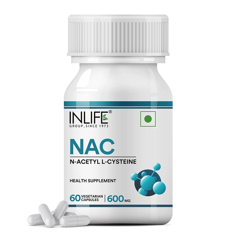 Inlife N Acetyl Cysteine NAC Supplement 600mg | Supports Liver & Respiratory Health | 60 Veg. Capsules