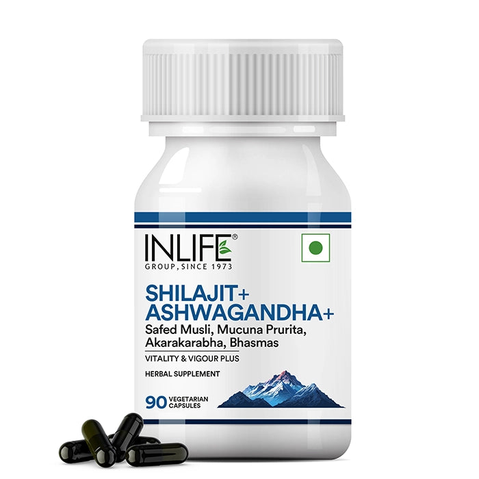 Inlife Shilajit + Ashwagandha | 90 Vegetarian Capsules