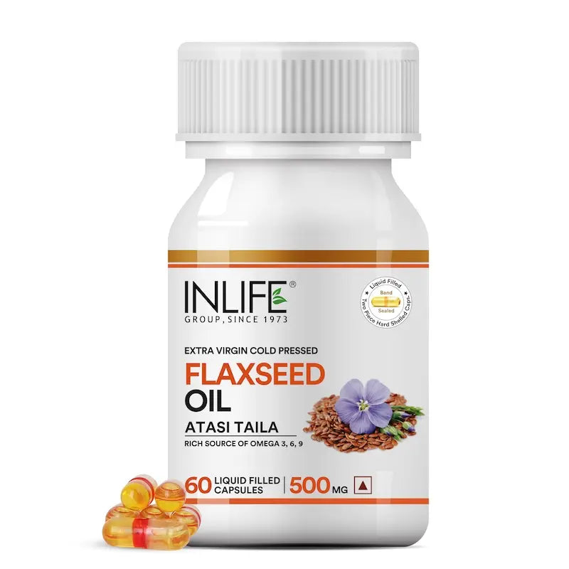 Inlife Flaxseed Oil Omega 3,6,9 Fatty Acids Supplement | 500mg | 60 Capsules