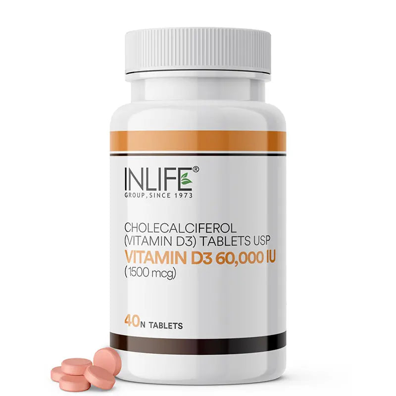 Inlife Vitamin D3 60000 IU Chewable Tablets | Cholecalciferol Supplement | 40 Tablets