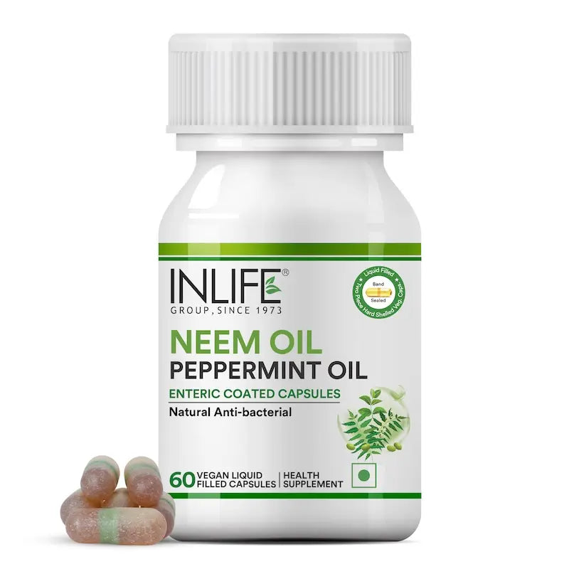 Inlife Neem & Peppermint Oil Capsules | 500mg | 60 Enteric Coated Vegetarian Capsules