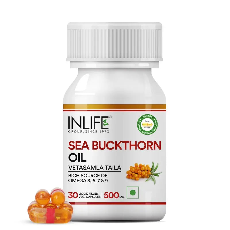 Inlife Sea Buckthorn Oil Omega 3 6 7 9 Fatty Acids Supplement | 500mg | 30 Veg. Capsules