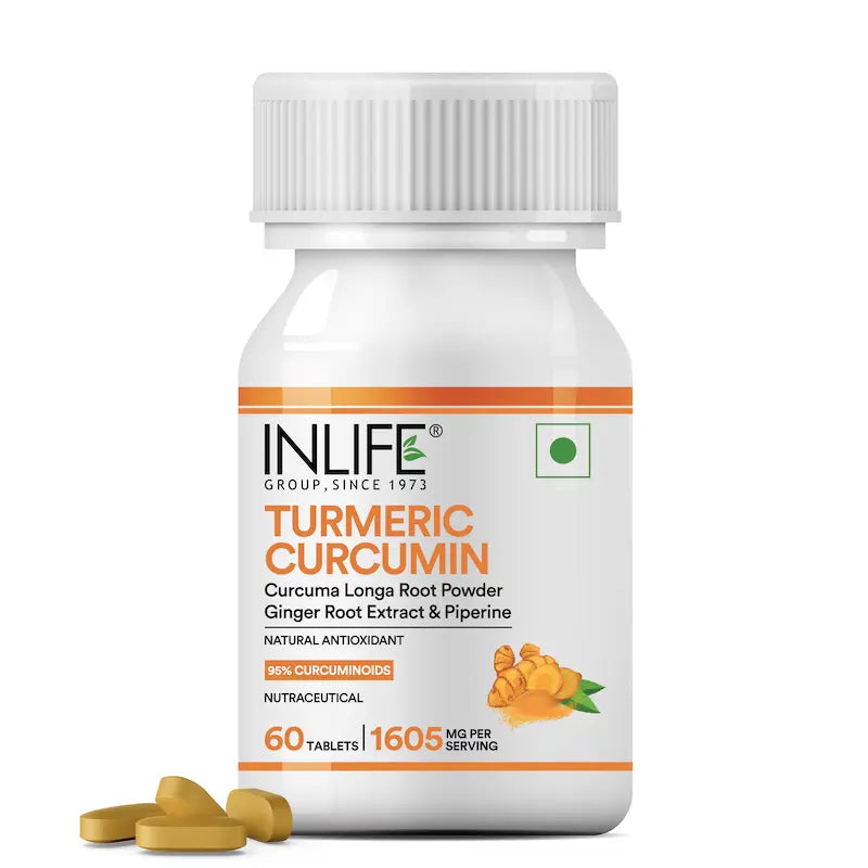 Inlife Turmeric Curcumin Tablets with Piperine | 95% Curcuminoids High-Absorption Supplements | Anti-Inflammatory & Antioxidant Support | 1605 mg per serving |60 Veg. Tablets