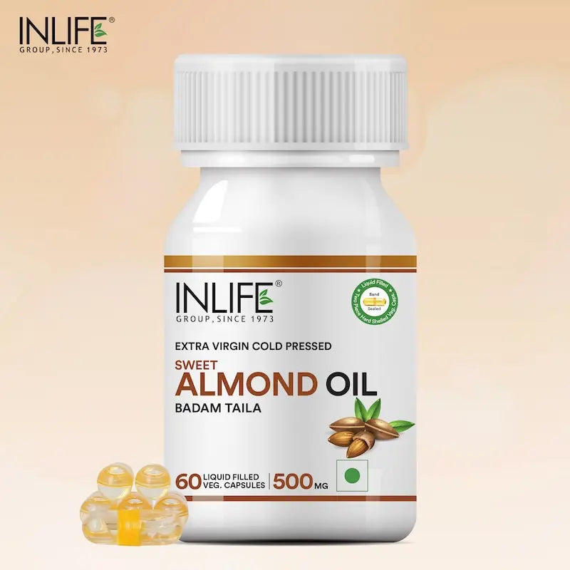 Inlife Sweet Almond Oil Capsules Supplement | 60 Veg. Capsules