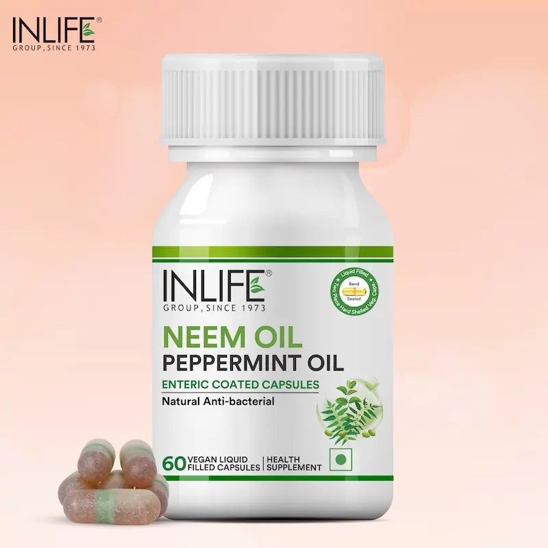 Inlife Neem & Peppermint Oil Capsules | 500mg | 60 Enteric Coated Vegetarian Capsules