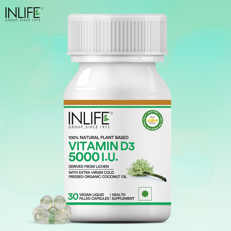 Inlife Plant Based Vitamin D3 from Lichen, 5000 IU - 30 Vegetarian Capsules