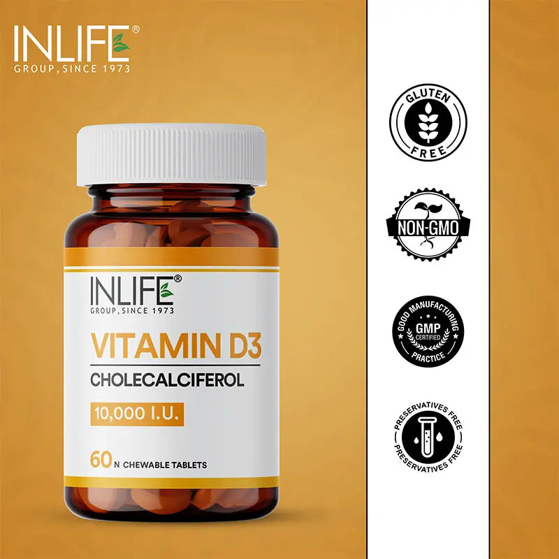 Inlife Vitamin D3 10000 IU Cholecalciferol Supplement|60 Chewable Tablets