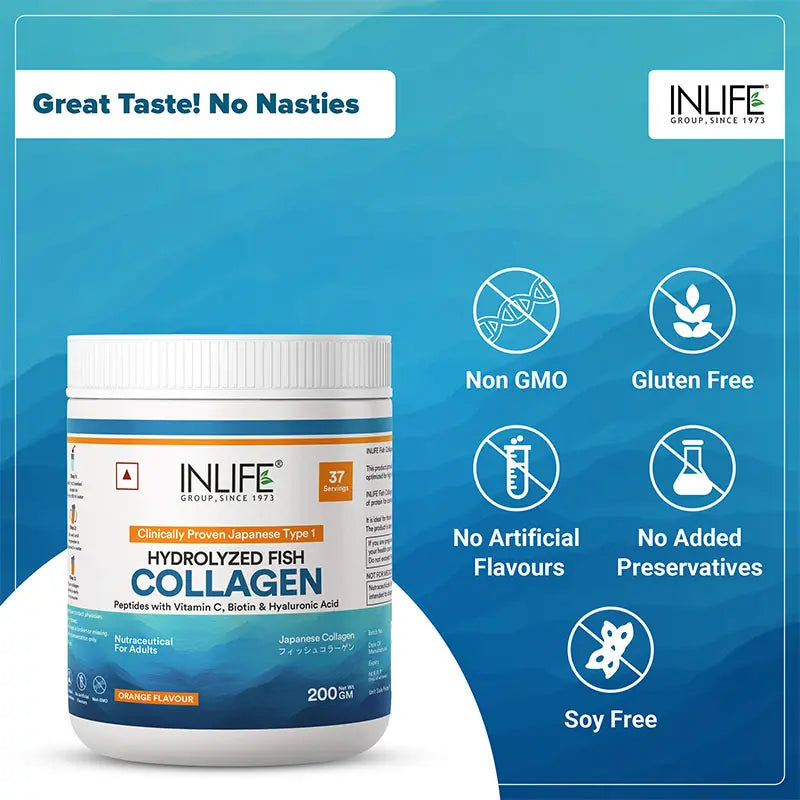 Inlife Japanese Marine Collagen Supplements for Women & Men | Clinically Proven Ingredient | 200g (Available in 3 Flavours)