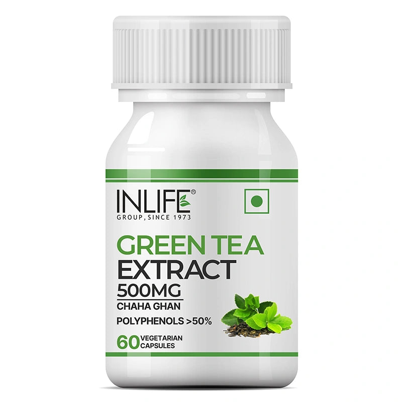 Inlife Green Tea Extract Supplement, 500 mg, Veg. Capsules