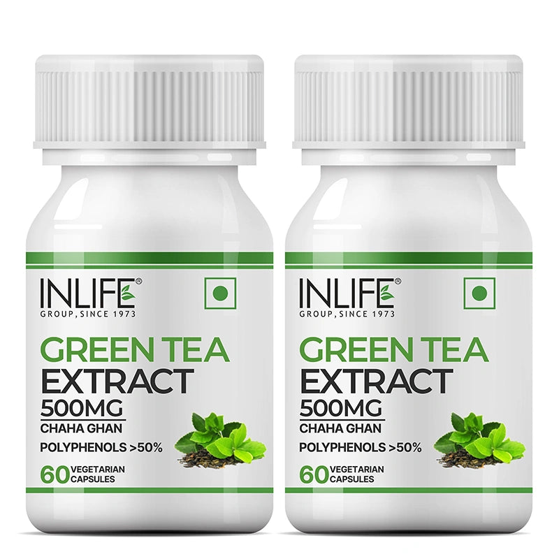 Inlife Green Tea Extract Supplement, 500 mg, Veg. Capsules