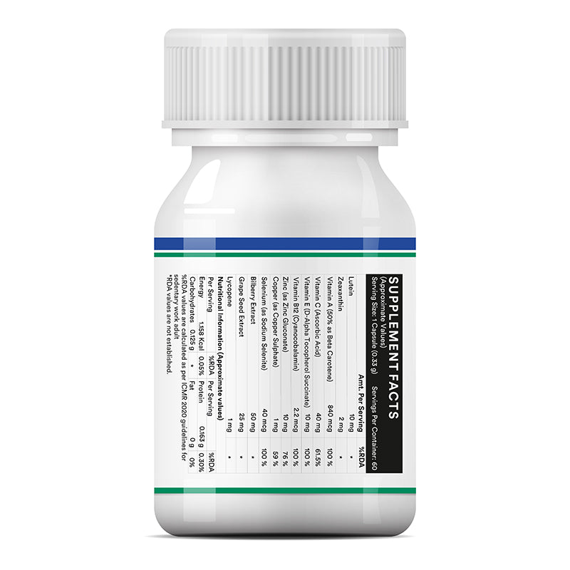INLIFE Eye Health Supplement with Bilberry, Zeaxanthin - 60 Vegetarian Capsules