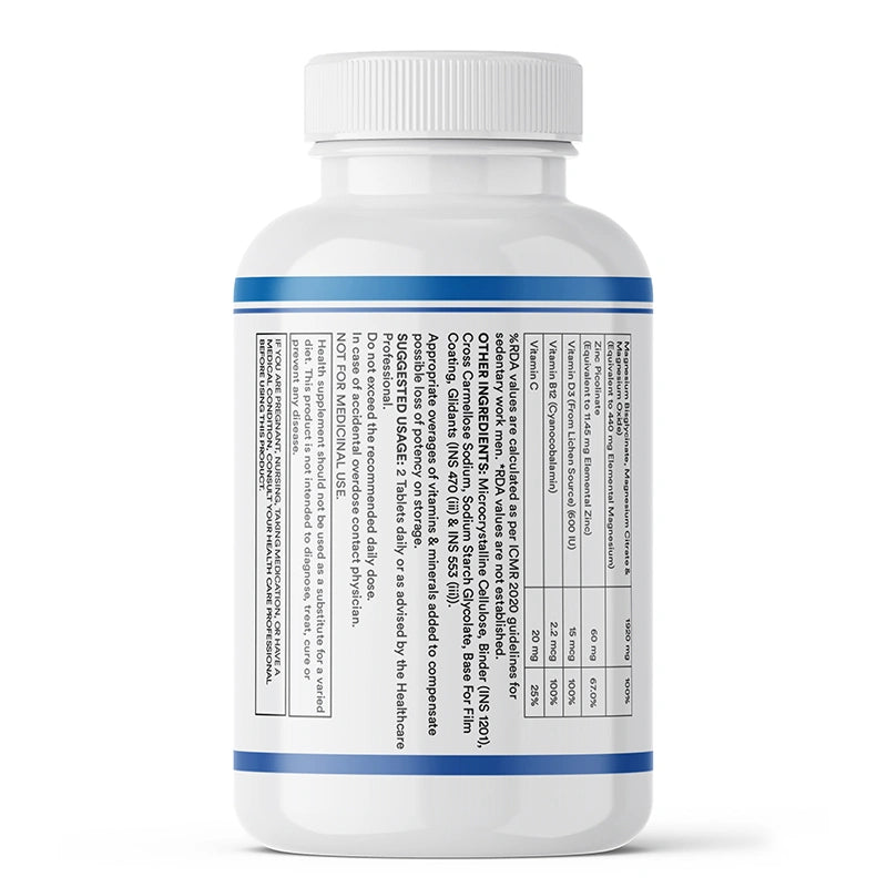 INLIFE mg complex supplement label on the bottle showing nutritional info, suggested usage and safety warnings.