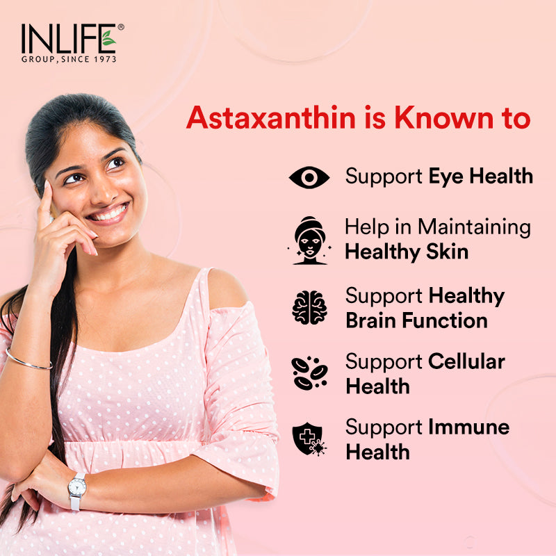 Inlife Astaxanthin capsules Astaxanthin helps support eye, skin, brain,cellular & immune health.