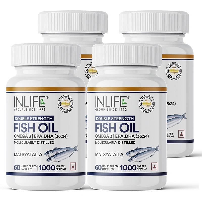 INLIFE double strength fish oil capsules pack of 4 bottles.