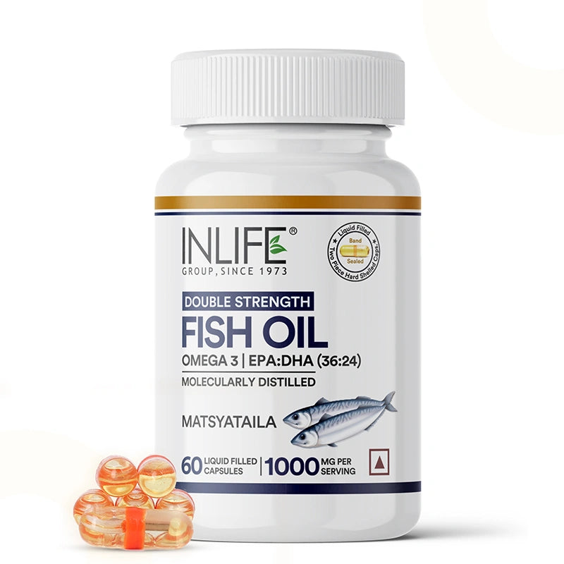 INLIFE 60 1000mg molecularly distilled Double strength liquid filled fish oil capsules bottle