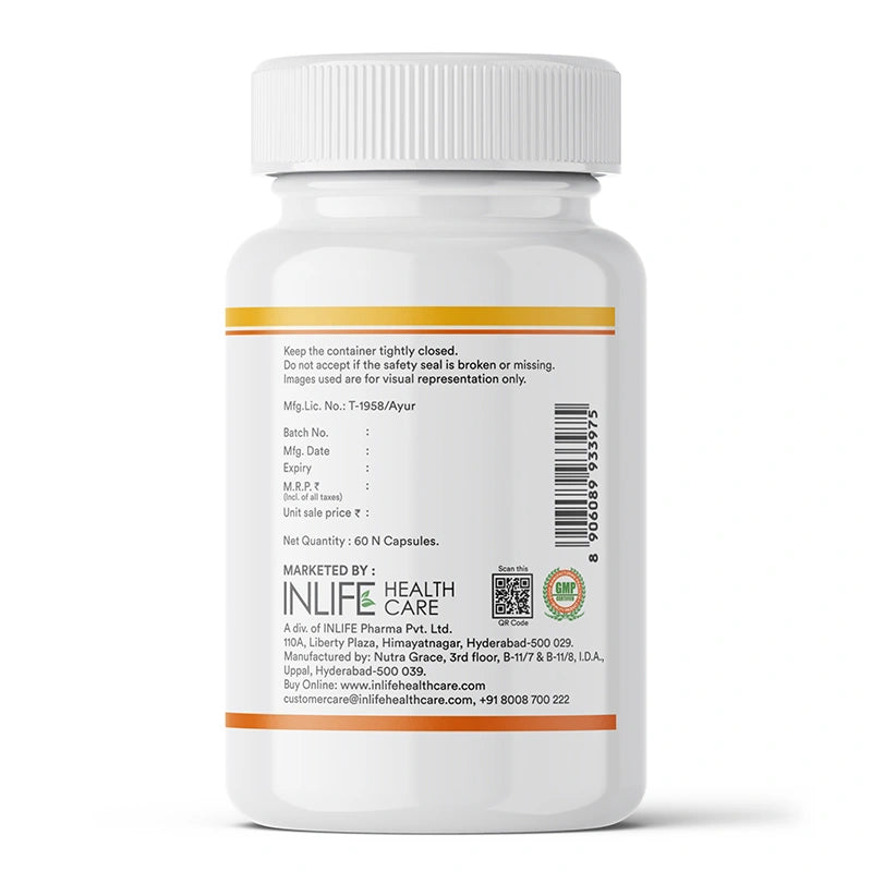 INLIFE Pumpkin seed oil capsules label showing storage, batch, mfg and compliance info