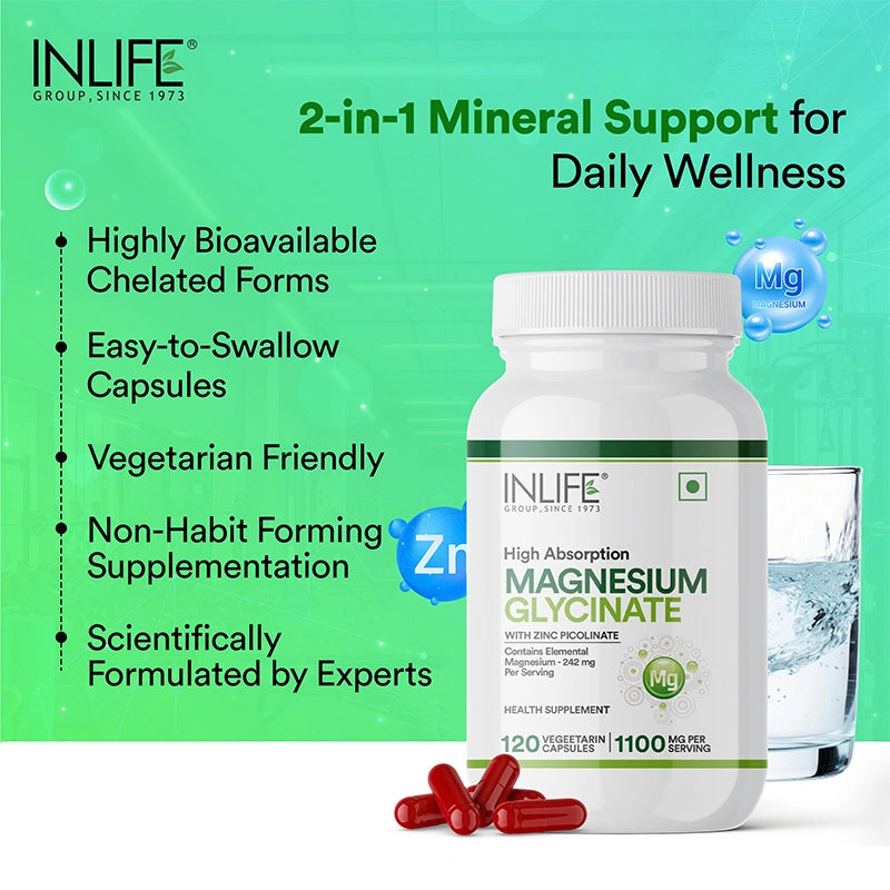 Magnesium Glycinate capsules are highly bioavailable, non habit forming, vegetarian friendly
