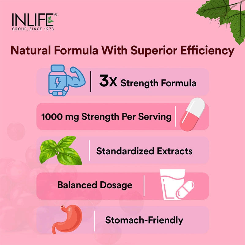 Inlife Cranberry 400mg D-Mannose 400mg | Hibiscus 200mg Veg. Capsules