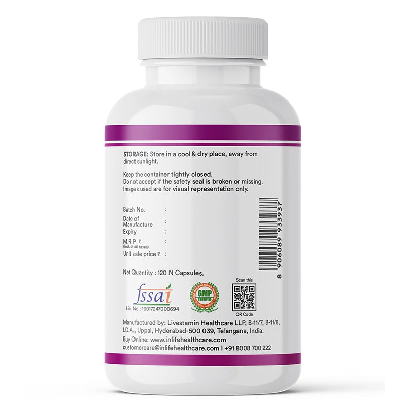 Inlife Alpha Lipoic Acid 120 capsules Right Bottle.Image