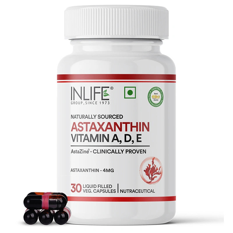 Inlife Astaxanthin front bottle . image with capsules 