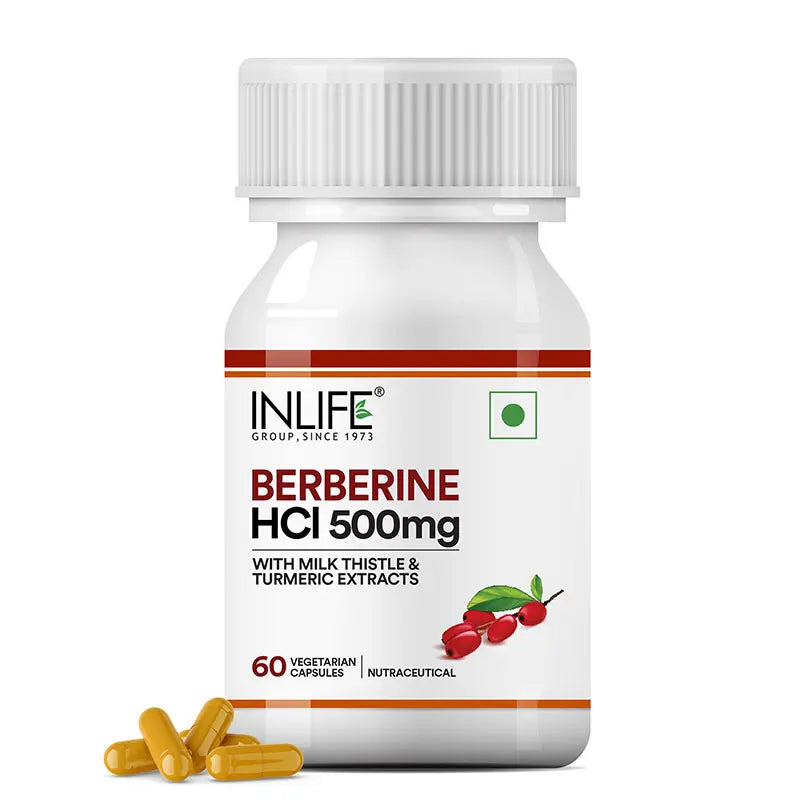 Inlife Berberine HCL 500mg capsules bottle with capsule image 