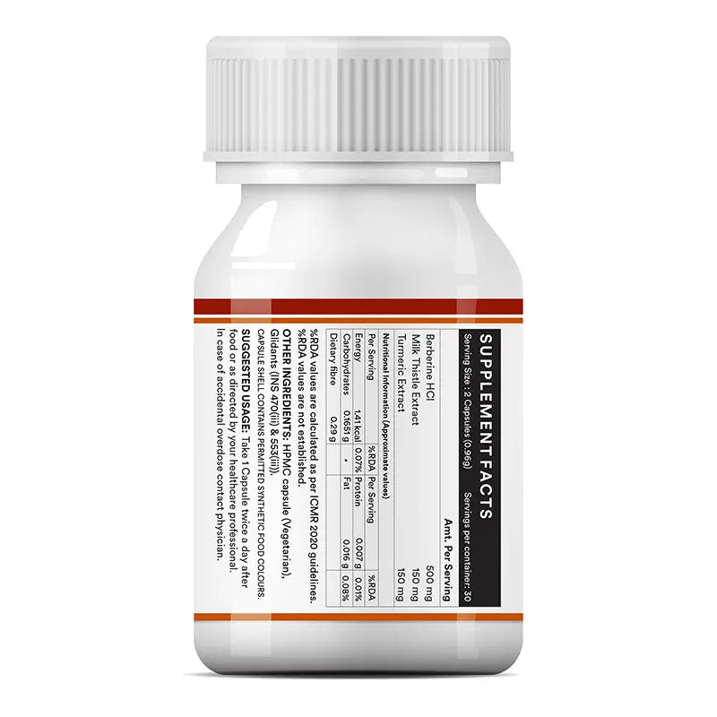Inlife Berberine Supplement with HCl 500mg, Milk Thistle, Turmeric | Veg. Capsules