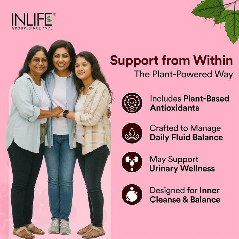 INLIFE Cranberry D-Mannose capsules support urinary health, fight free radicals, ease discomfort, and enhance immunity.