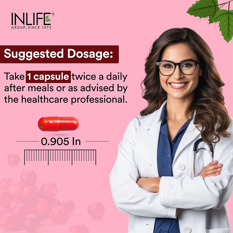 Suggested Dosage for  INLIFE Cranberry D-Mannose cappsules for maximum efficacy.