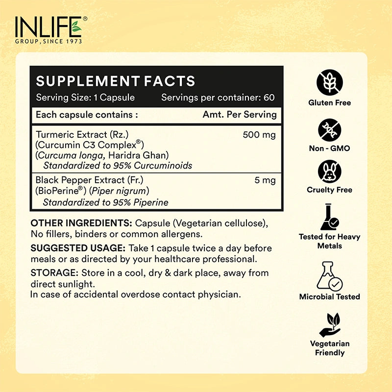 Inlife Curcumin 95 Advanced Supplements Facts Image