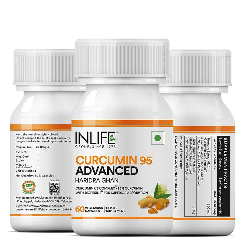 Pack of 3 bottles of INLIFE Curcumin 95 advanced capsules