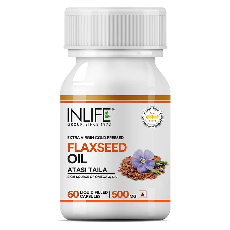 Inlife Flaxseed gelatin capsules front bottle .image