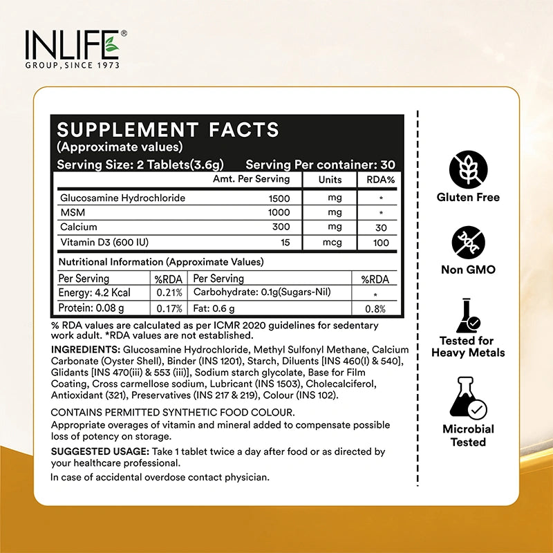 Inlife Glucosamine MSM capsules supplement facts .image