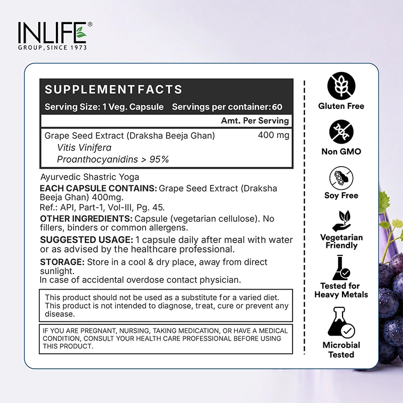Inlife Grape seed extract 60 caps supplements facts .image