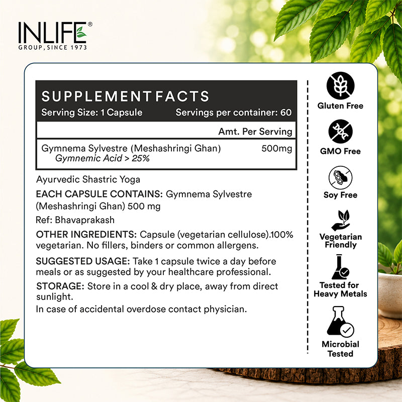 Inlife Gymnema sylvestre capsules supplements facts .image