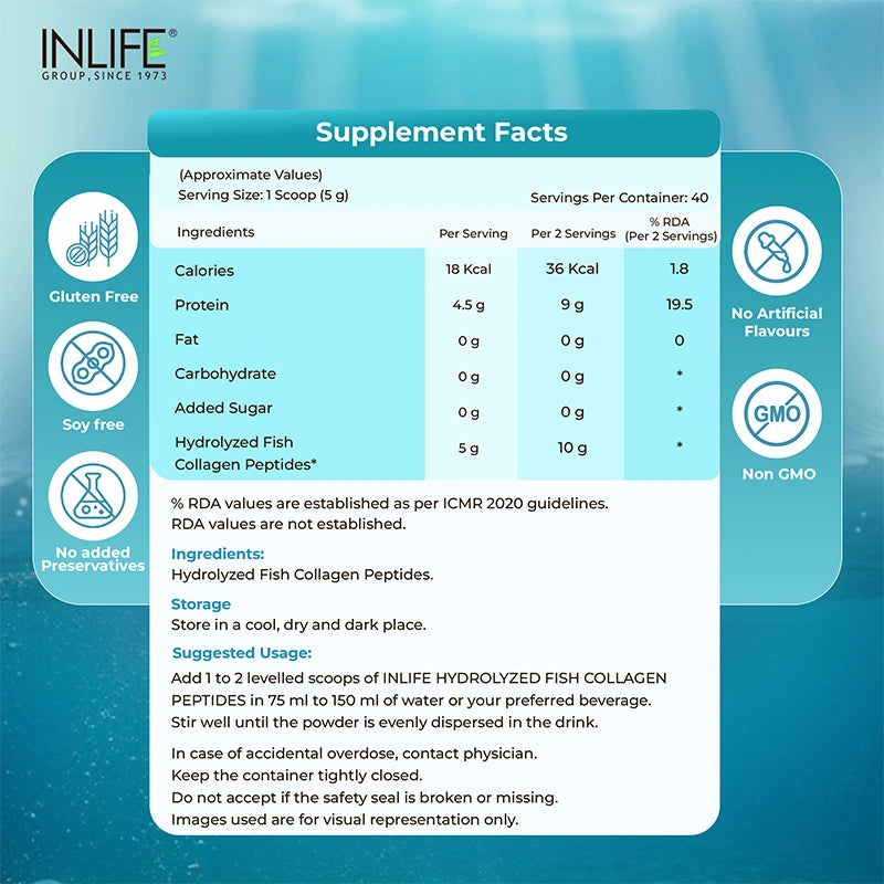 Inlife Hydrolysed Marine Fish Collagen supplement facts