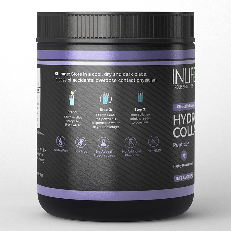 Inlife Hydrolyzed collagen unflavored left bottle .image