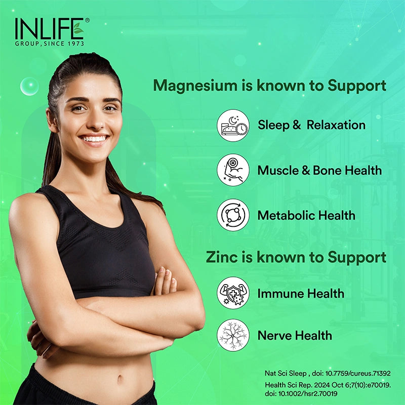 magnesium is known to support sleep, muscle, bone health and zinc is known to support  immune and nerve health