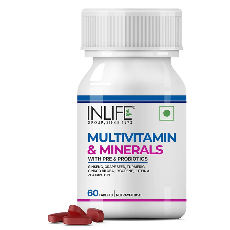 Inlife Multivitamin & mineral with pre & probiotics front bottle .image with tablets