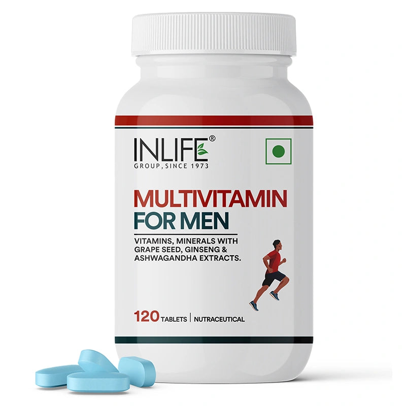 Inlife Multivitamin and mineral for men supplement front bottle .image with tablet