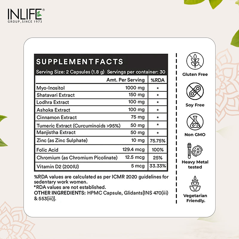 Inlife Myo inositol capsules supplement facts .image