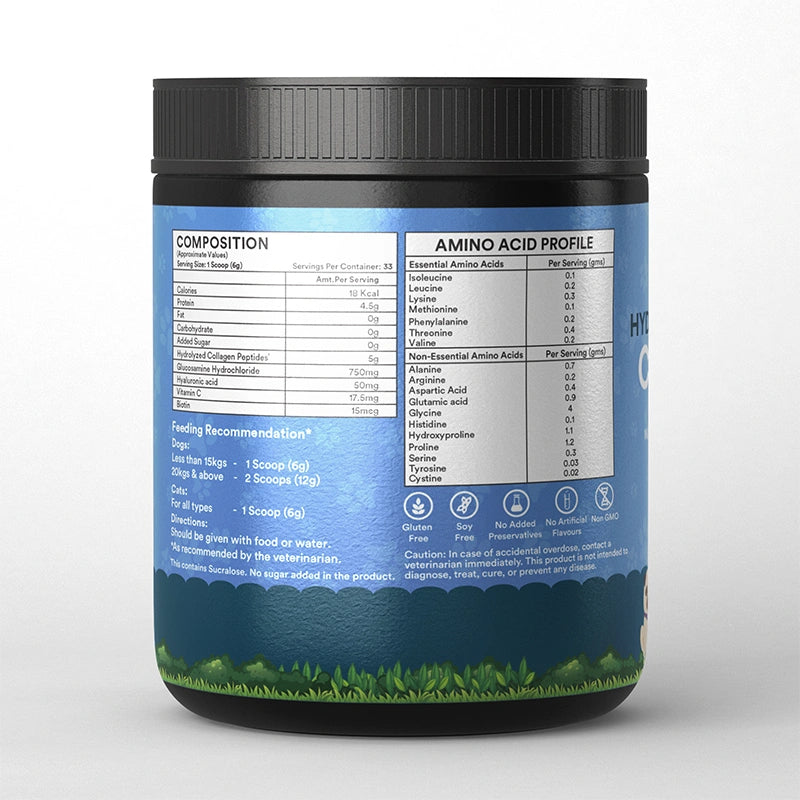 Inlife Pets collagen blueberry flavor left bottle .image