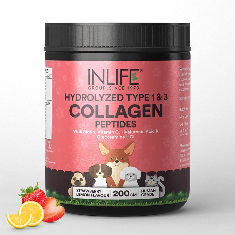 Inlife Pets collagen strawberry flavor front bottle .image