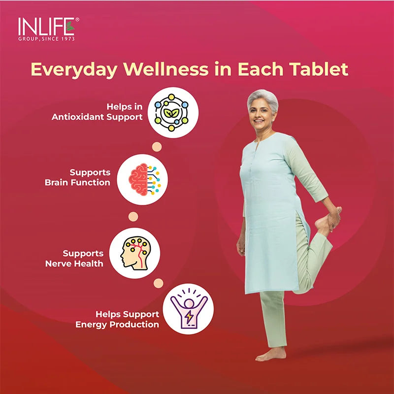 Inlife Vitamin B12 Supplement with ALA, Folic Acid, Inositol, Tablets (RDA Compliant)