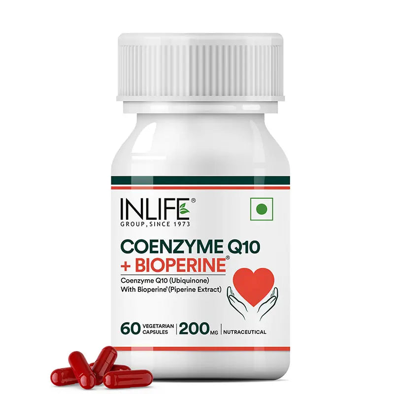 Inlife Coenzyme Q10+Bioperine front bottle with capsules
