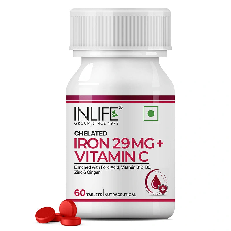 Inlife Chelated Iron 29 mg + Vitamin C, Vegetarian Tablets