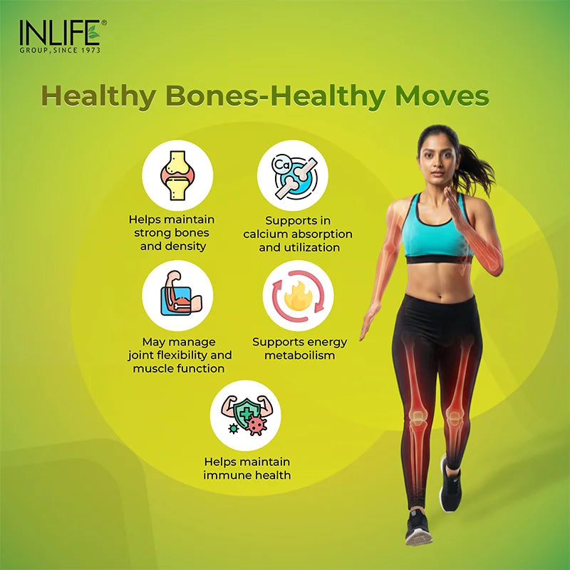 Inlife Calcium Citrate Malate, Magnesium, Zinc, D2, K2 Tablets| Vegetarian Friendly